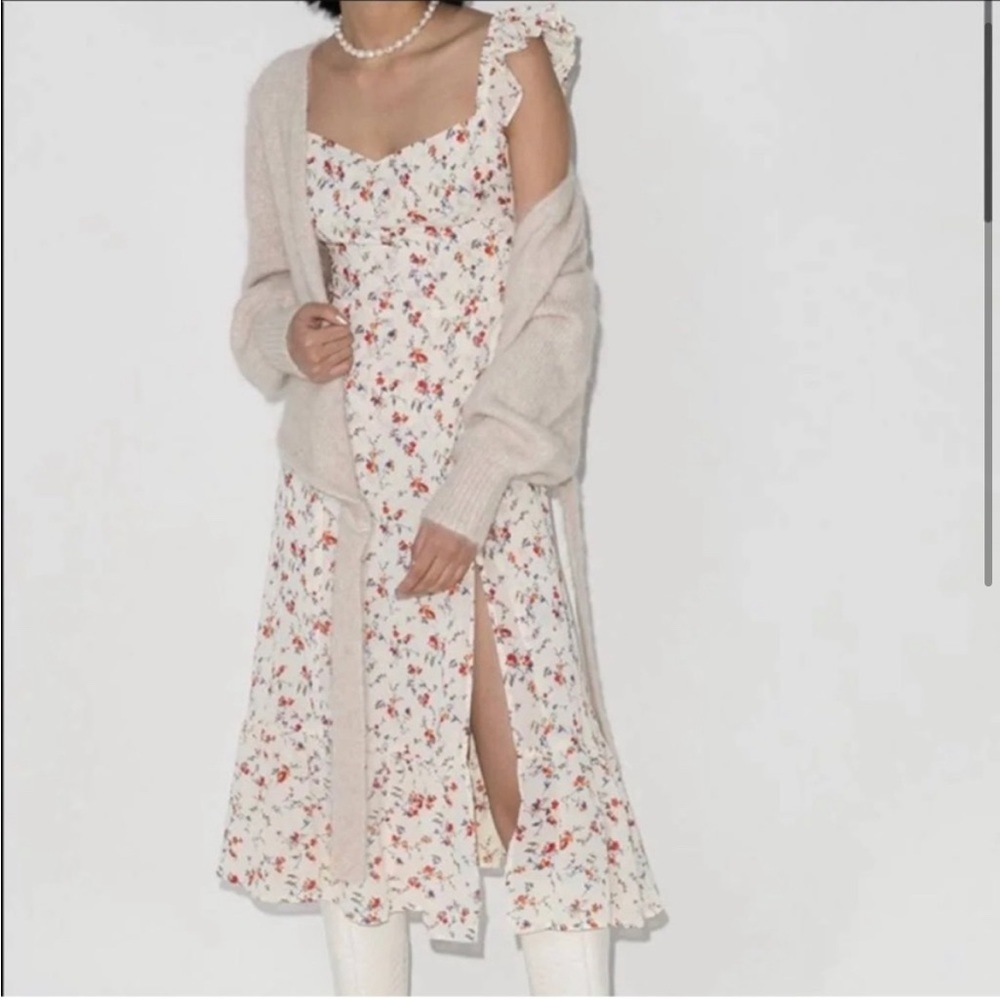 Reformation Bondi Dress Size 4 Midi Ivory & Floral Ruffle Sleeves